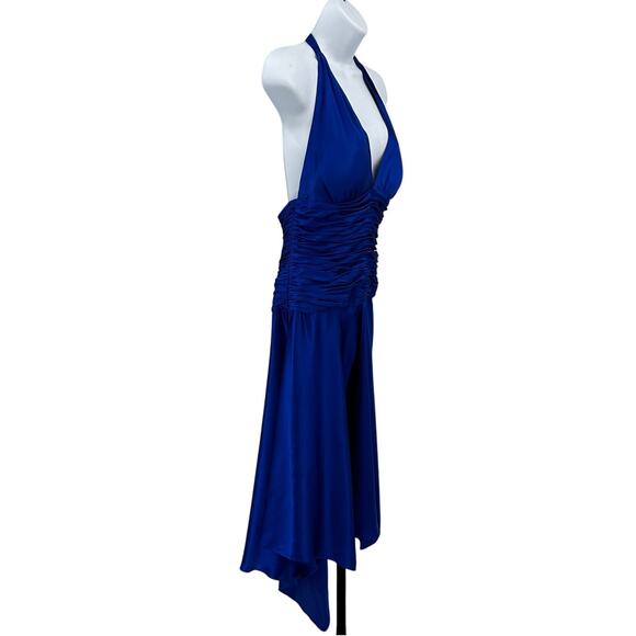 Cache Dress Women Sz 8 Cobalt Blue Halter Backless Silk Asymmetric V-Neck Formal - Picture 4 of 12